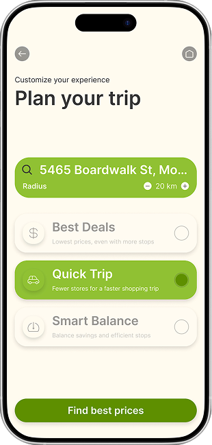 Plan your trip screen